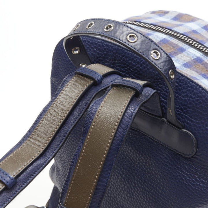 CHRISTIAN LOUBOUTIN Backloubi blue brown gingham check spike stud backpack bag