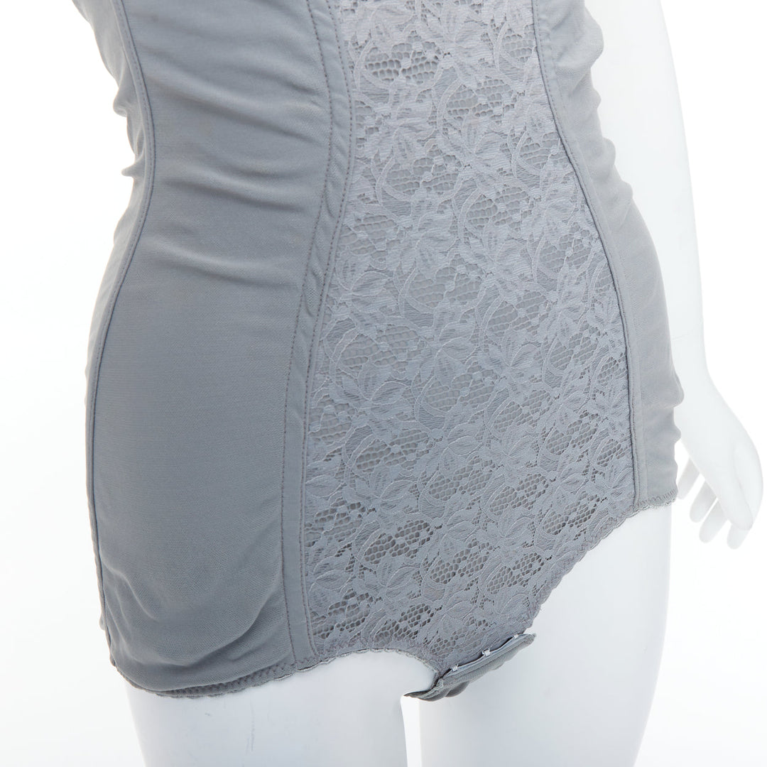 DOLCE GABBANA Vintage grey bow lace fitted boned bustier bodysuit top IT38 XS