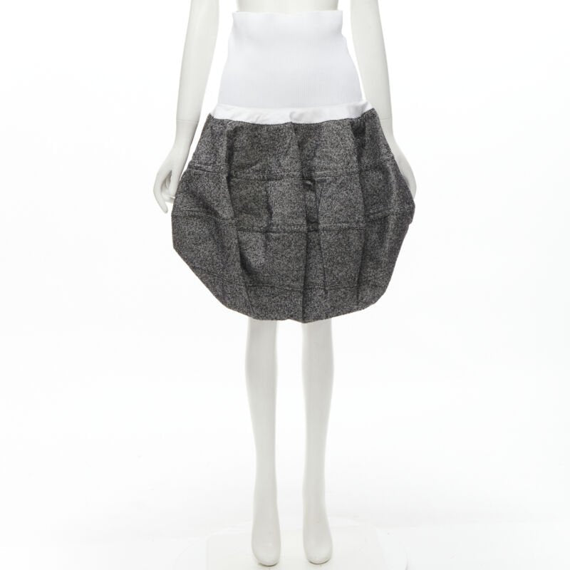 LOUIS VUITTON 2021 Runway white ribbed grey wool dropped bubble skirt FR34 XS