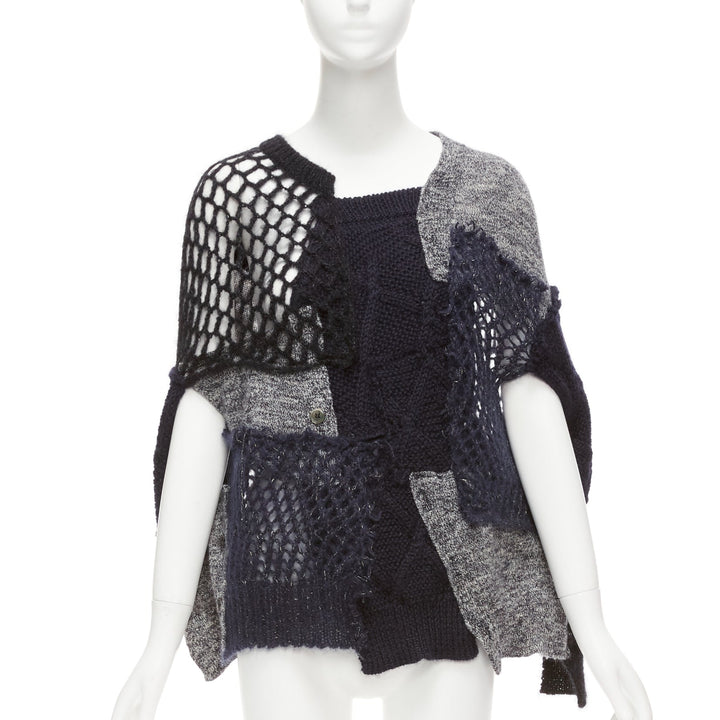 JUNYA WATANABE 2014 navy grey wool mohair blend patchwork loose knit cardigan M