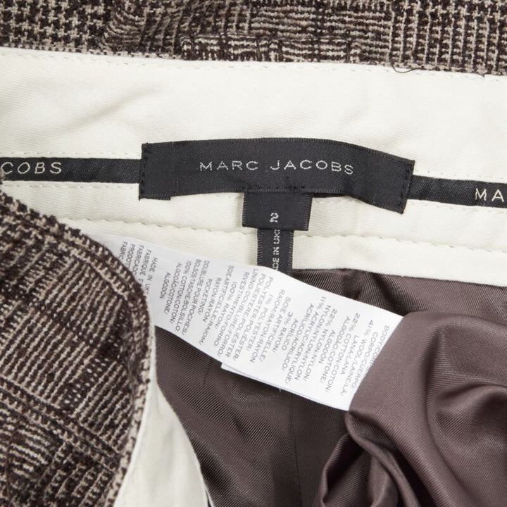 MARC JACOBS brown check tweed boucle wide leg cropped pants US2 XS