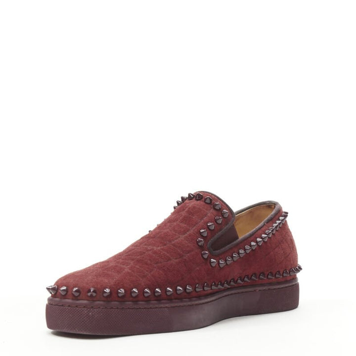 CHRISTIAN LOUBOUTIN Pik Boat burgundy suede spike stud low top sneaker EU41