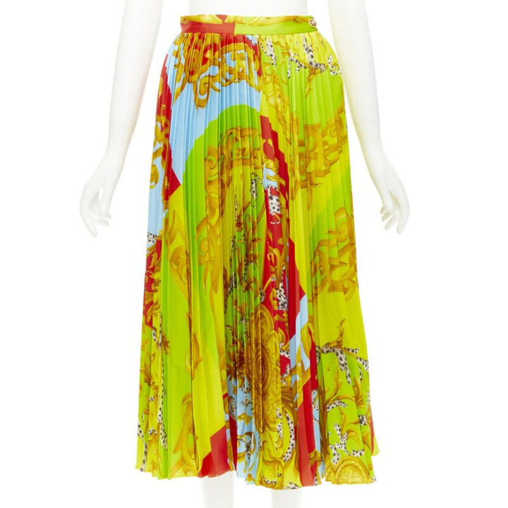 VERSACE 2020 Runway Barocco Acanthus Pop Medusa pleated midi skirt IT38 XS