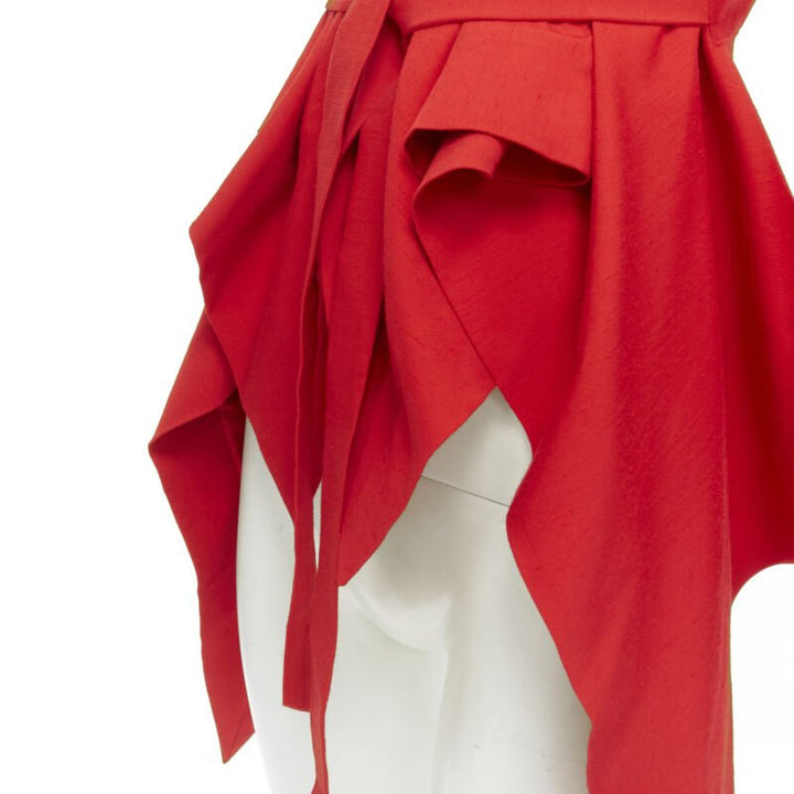 GARTEH PUGH red shoulder padded draped hem belted jacket IT38 XS