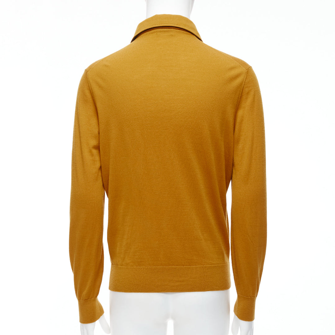 ERMENEGILDO ZEGNA wool cashmere mustard yellow knit polo sweater IT50 L