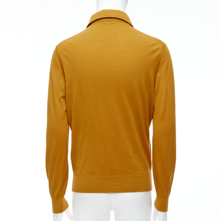 ERMENEGILDO ZEGNA wool cashmere mustard yellow knit polo sweater IT50 L