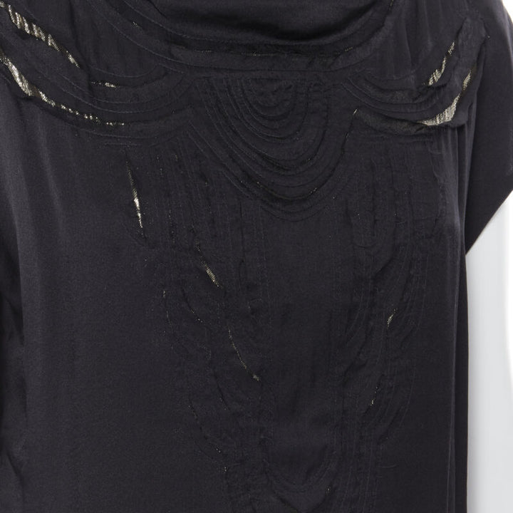 LANVIN ALBER ELBAZ 2009 black silk lurex gold cut out cap sleeve top FR36 XS