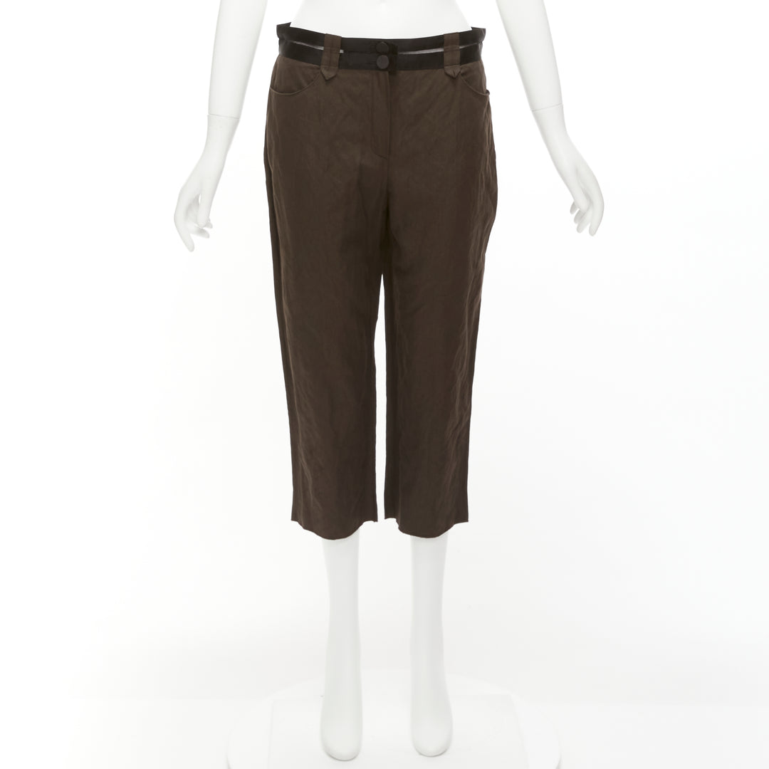 LANVIN 2005 dark brown black cotton blend sheer waistband crop pants FR40 L