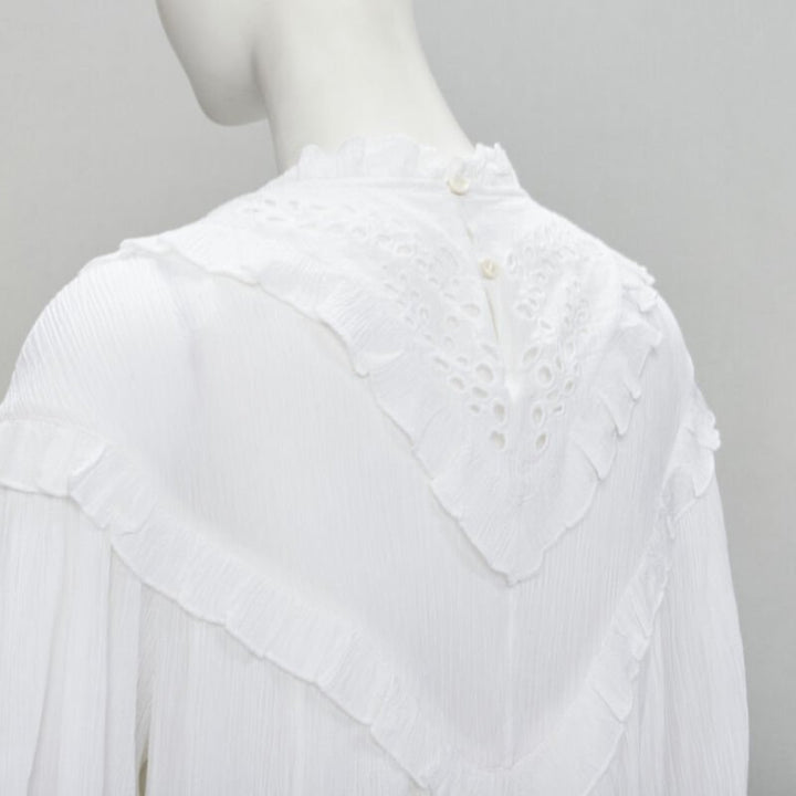 ISABEL MARANT ETOILE white viscose eyelet ruffle collar boho dress FR40 M