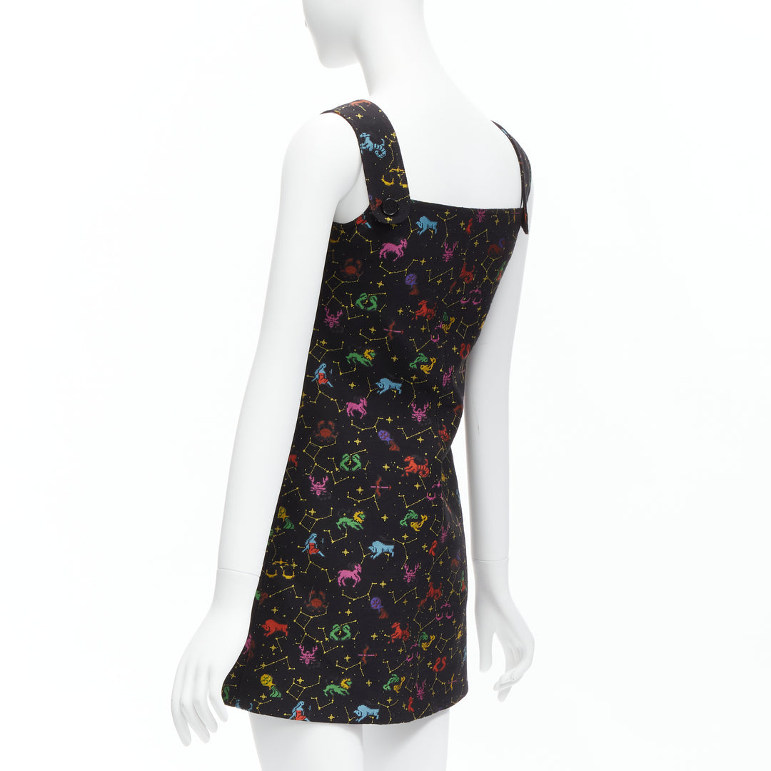 CHRISTIAN DIOR 2022 Pixel Zodiac black astrology jacquard zip mini dress FR34 XS