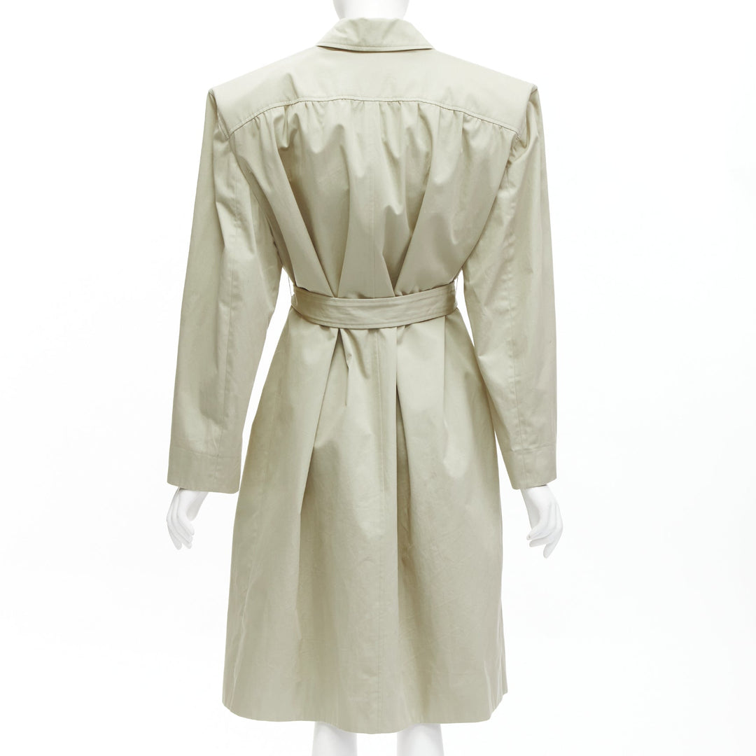 BALENCIAGA Demna 2017 Runway boxy oversized shoulder belted trench coat FR34 XS