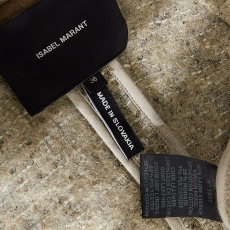 ISABEL MARANT Kios brown virgin wool boucle suede trimmed twist lock jacket FR36