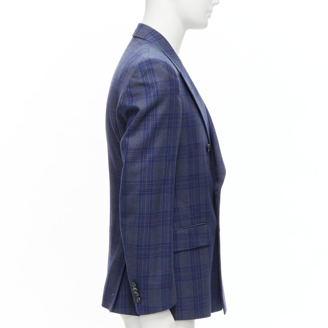 ALEXANDER MCQUEEN 2014 navy blue check wool double breasted blazer IT48 M