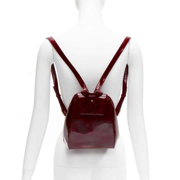 CARTIER Happy Birthday Bordeaux red hard calfskin logo boxy backpack