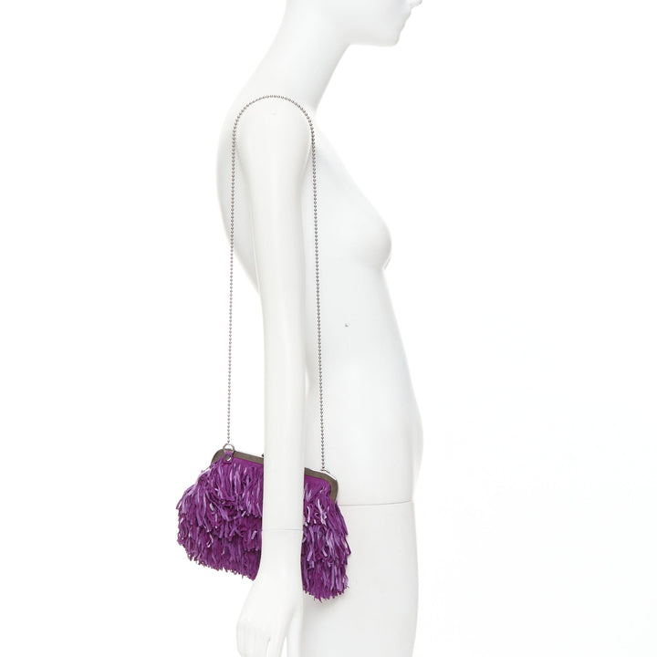 CHRISTIAN LOUBOUTIN purple suede leather fringe heel kiss lock clutch bag