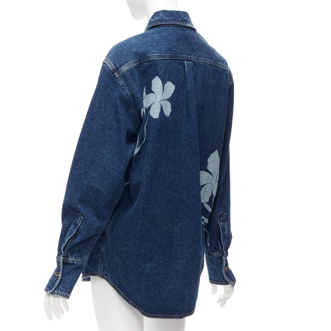 DAVID KOMA 2022 blue organic cotton floral silver logo button shirt UK6 XS