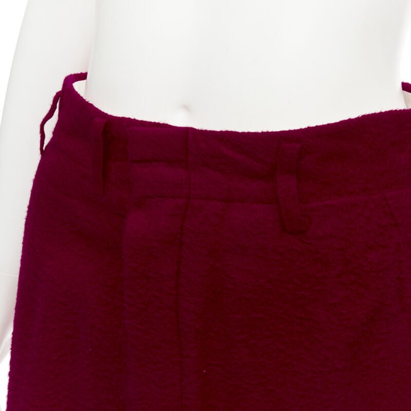 COMME DES GARCONS 1994 red boiled wool diagonal pleat draped midi skirt S