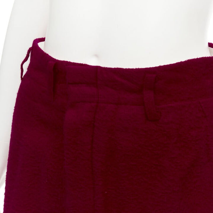 COMME DES GARCONS 1994 red boiled wool diagonal pleat draped midi skirt S