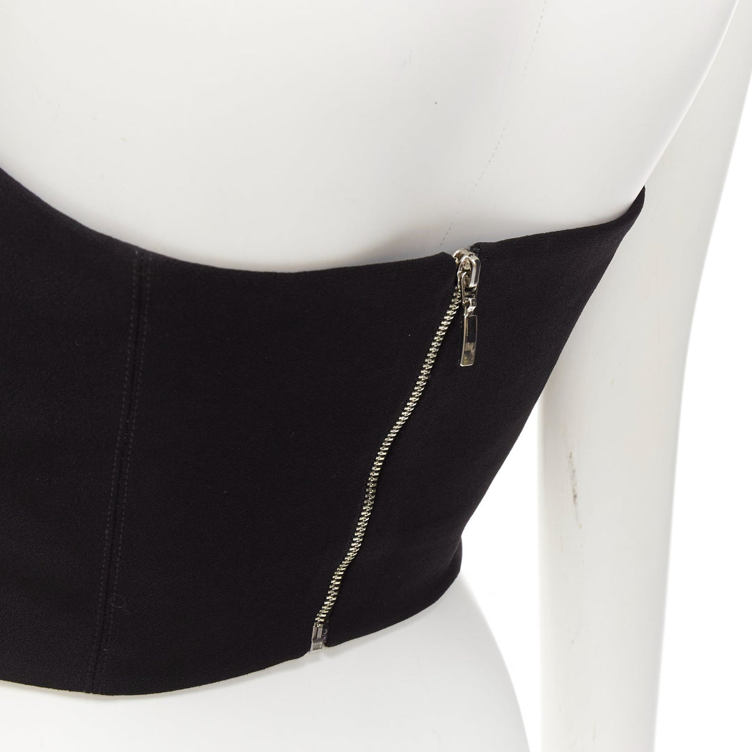 ROZIE black pointed neckline boned cropped corset bustier top FR34 XS