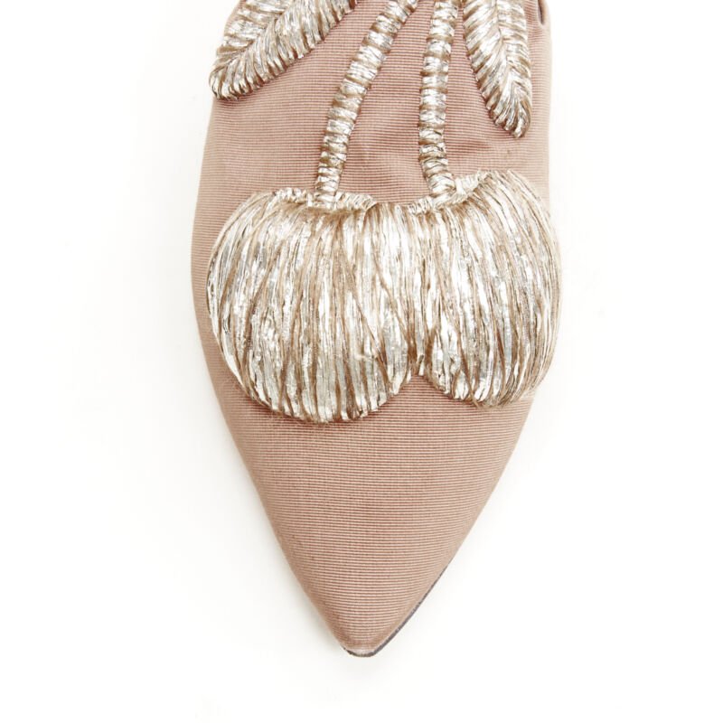 SANAYI 313 beige silver fabric embroidery slip on babouche slippers EU36