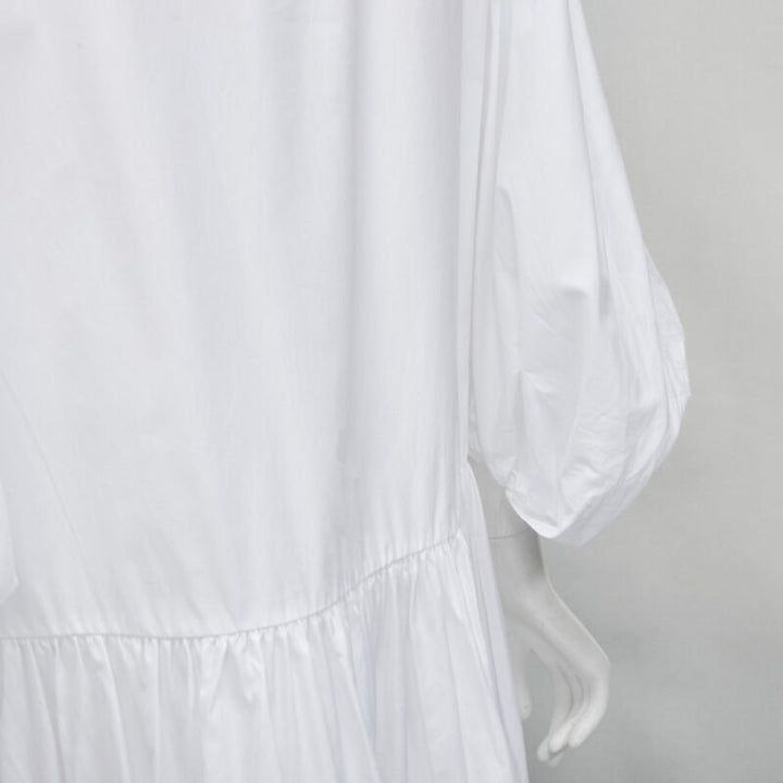 CECILIE BAHNSEN Amy white cotton poplin tiered shirred flared moumou dress UK6 S