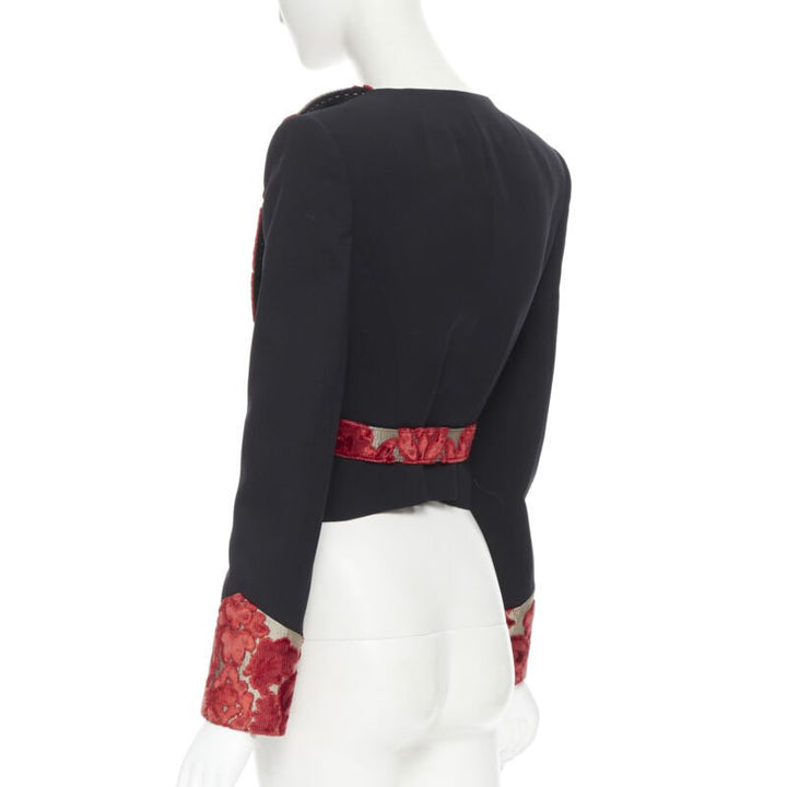 DOLCE GABBANA black wool gold red velvet cherub brooch belted blazer IT40