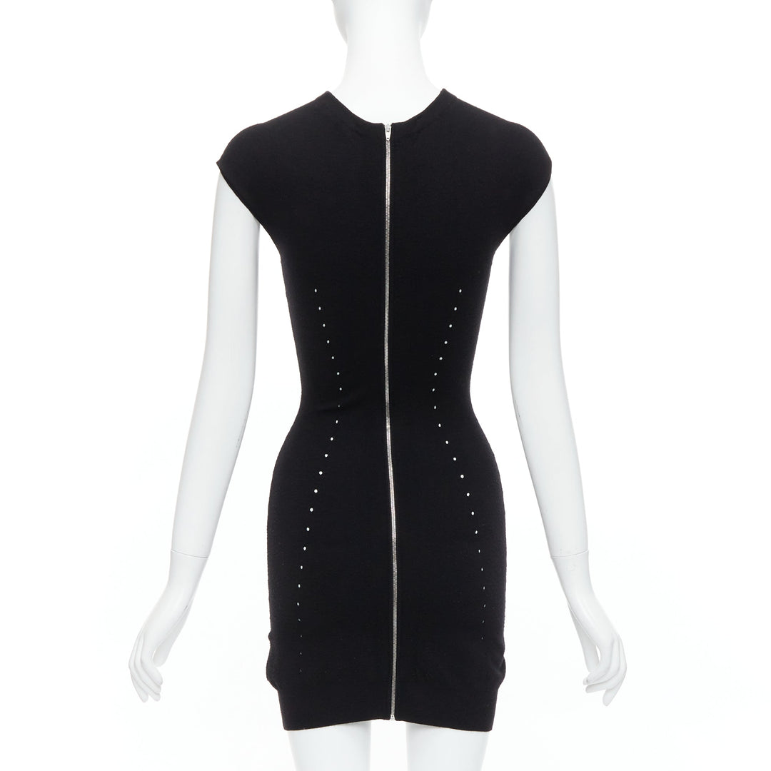 ALEXANDER WANG black wool blend pointelle knit bodycon dress XS