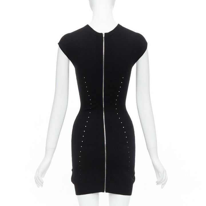 ALEXANDER WANG black wool blend pointelle knit bodycon dress XS
