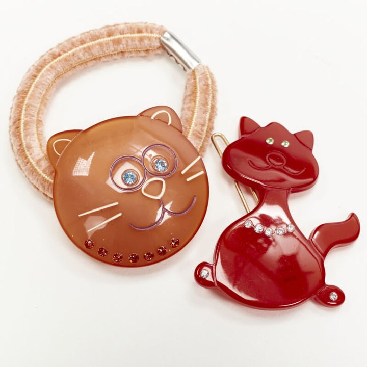 CHIC & MODE Alexandre Zouari crystal red cat crystal hair tie clip comb X10