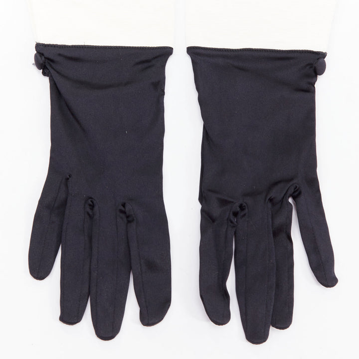 GIORGIO ARMANI black satin white cuff short evening gloves