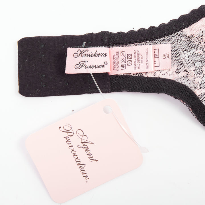 AGENT PROVOCATEUR Knickers Forever black lace pink trim bra FR90C