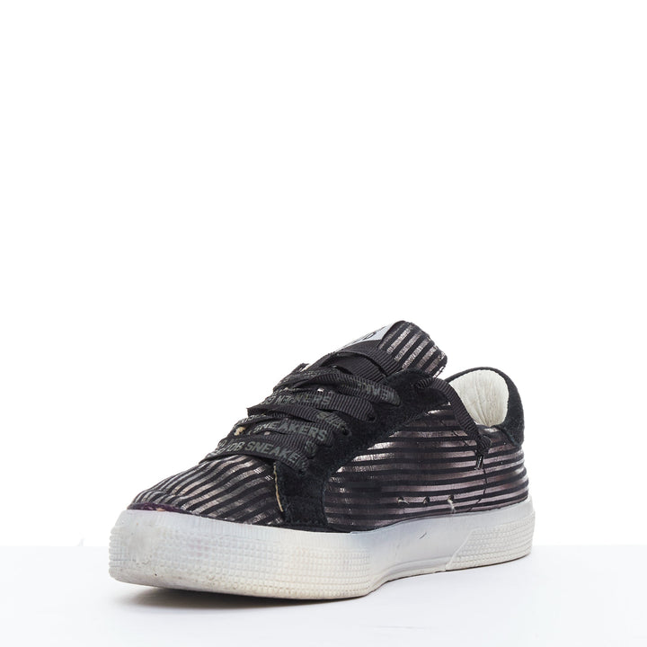 GOLDEN GOOSE Fancy metallic silver black stripe distressed sneakers EU36