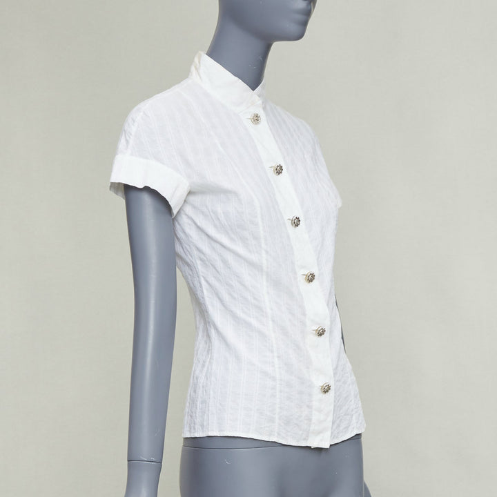 CHANEL 2016 cream cotton CC logo striped fitted shirt FR34 XS