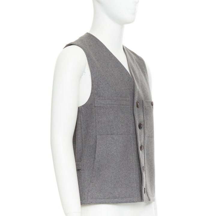 LEMAIRE grey 100% virgin wool felt horn buttons pocketed waist coat vest Sz.2 M