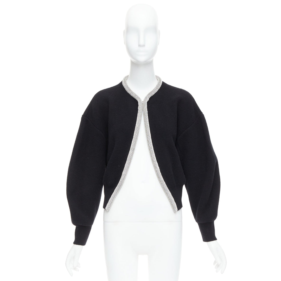 ALEXANDER WANG black wool cashmere blend crystal cord cropped cardigan S