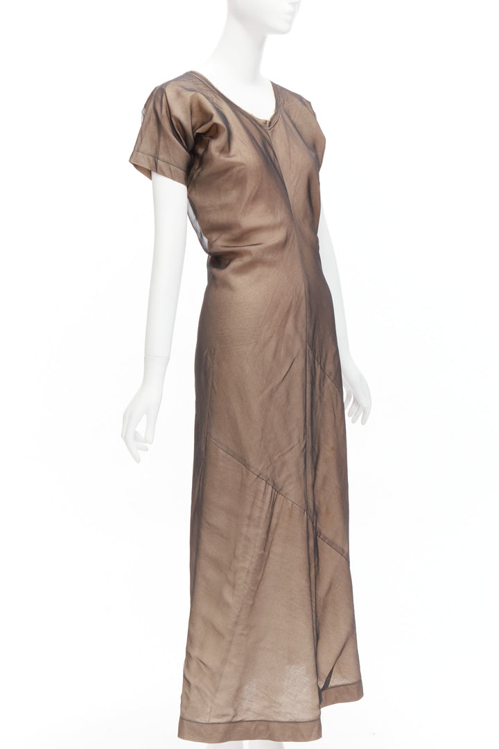 COMME DES GARCONS Vintage nude black sheer overlay A-line dress S Cindy Sherman