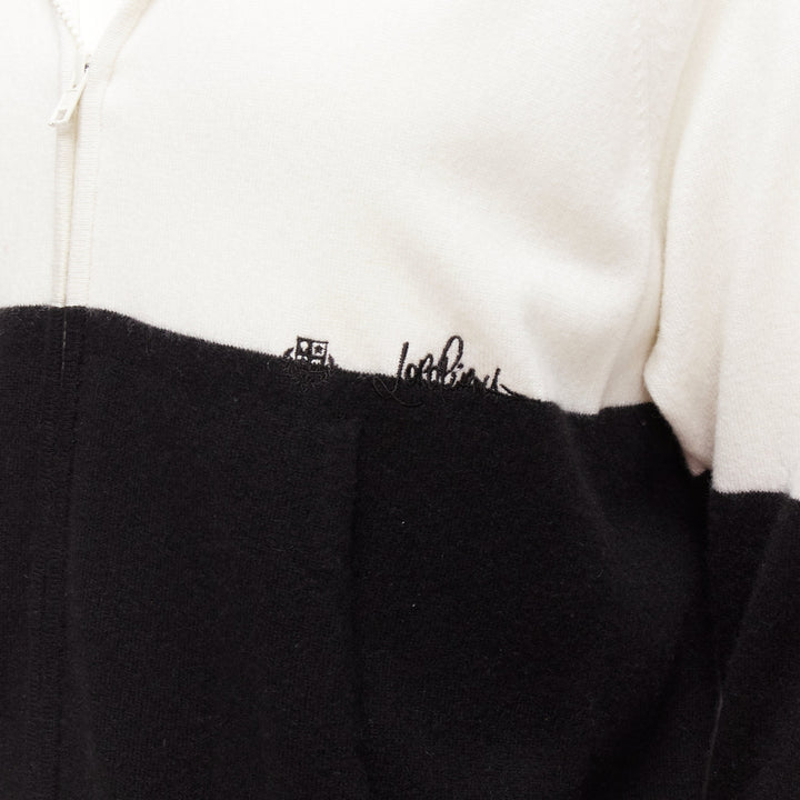 LORO PIANA Hiroshi Fujiwara 100% cashmere black white logo embroidery hoodie S
