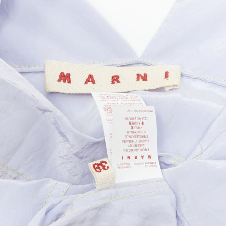 MARNI light blue yellow overstitching crinkled viscose round boxy dress IT38 XS