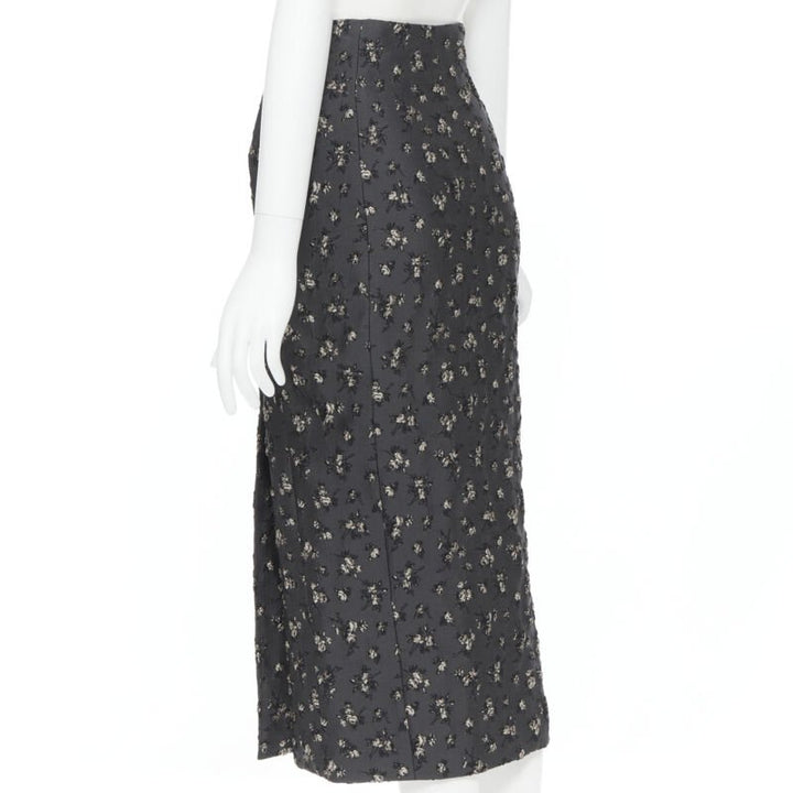BROCK COLLECTION grey floral cloque front dart knee length pencil skirt Us0 XS