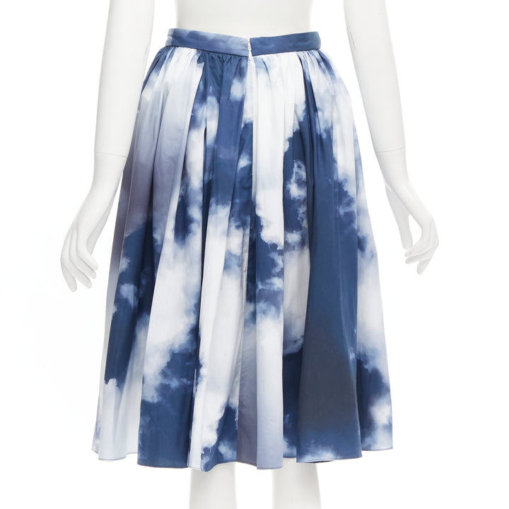 ALEXANDER MCQUEEN 2022 Sky cloud blue white A-line flared skirt IT38 XS