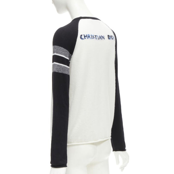 CHRISTIAN DIOR 2021 100% cashmere Heart Beat black white raglan top FR34 XS