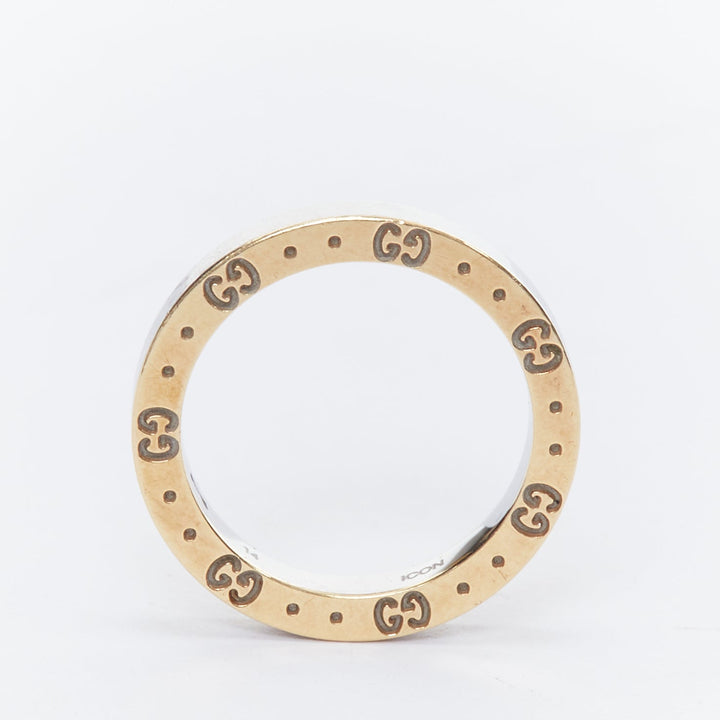 GUCCI AU 760 gold silver tone GG monogram engraved ring