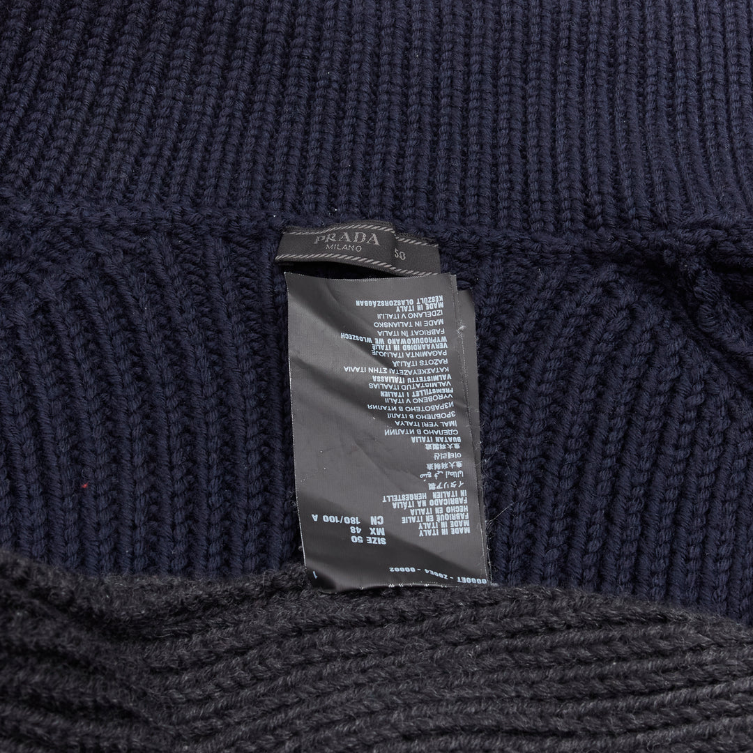 PRADA 2013 100% wool grey navy sailor collar ribbed knit cardigani coat IT50 L