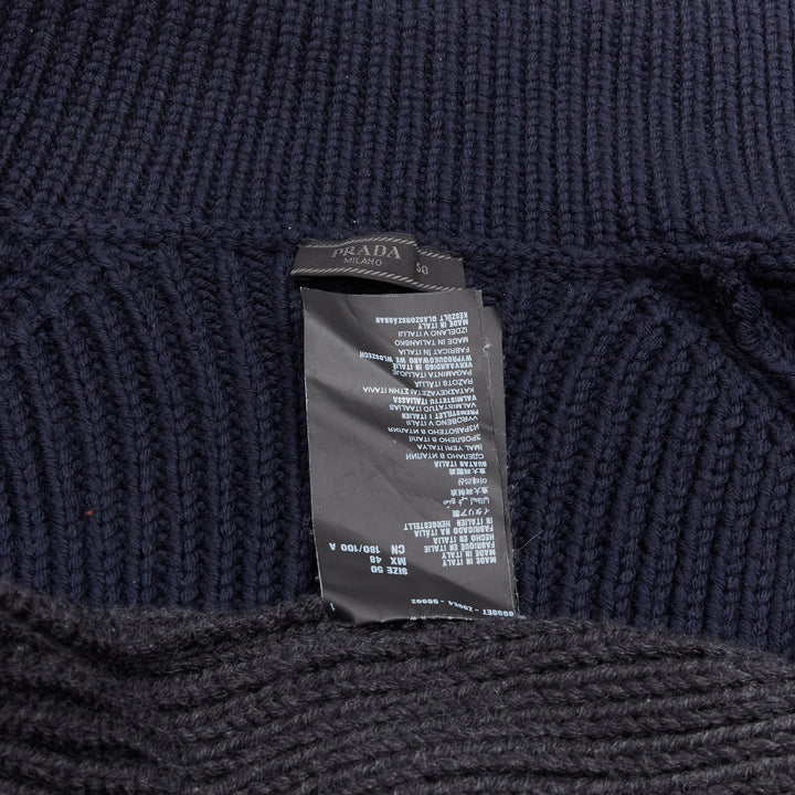 PRADA 2013 100% wool grey navy sailor collar ribbed knit cardigani coat IT50 L