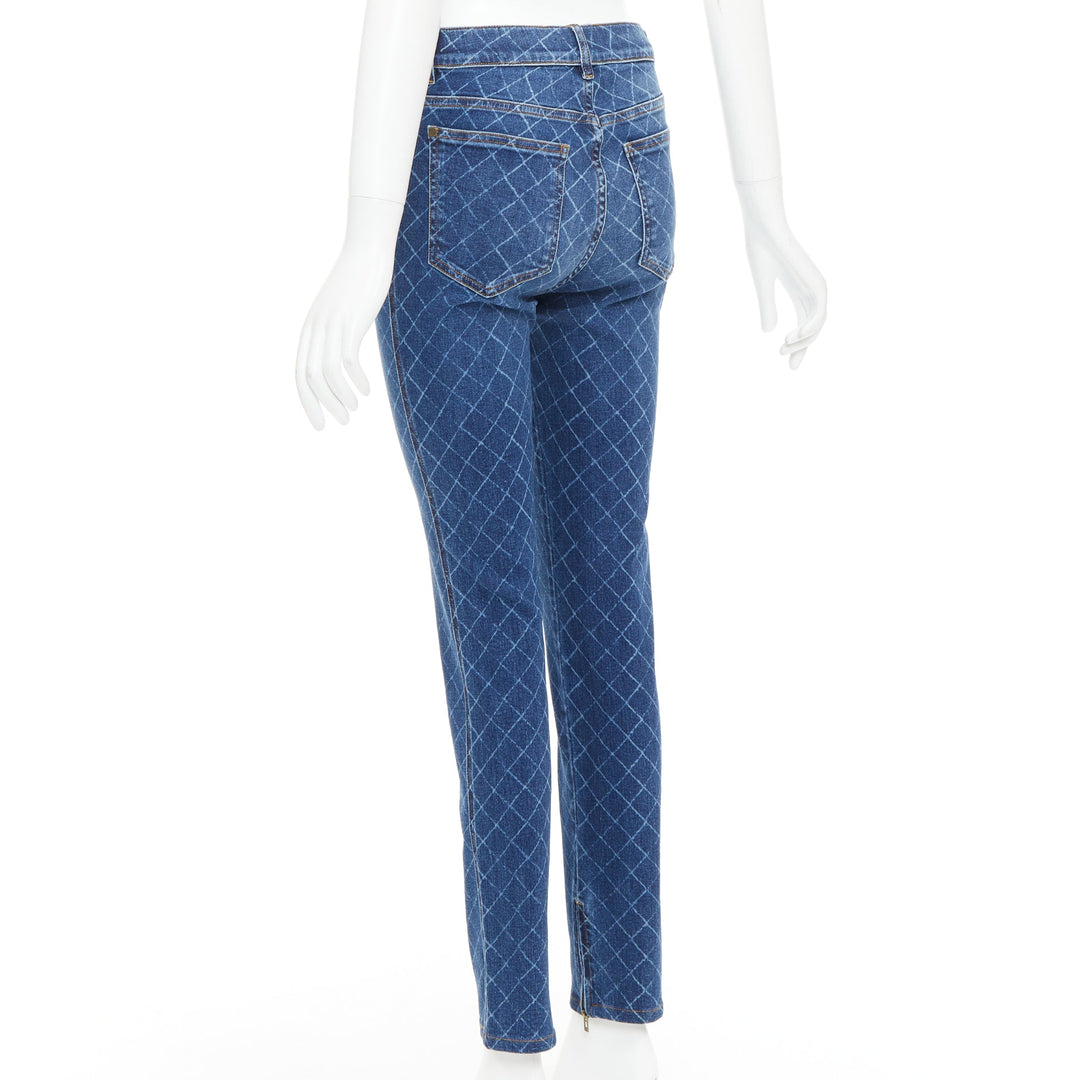 CHANEL blue washed diamond grid quilt mid waist skinny jeans FR38 M