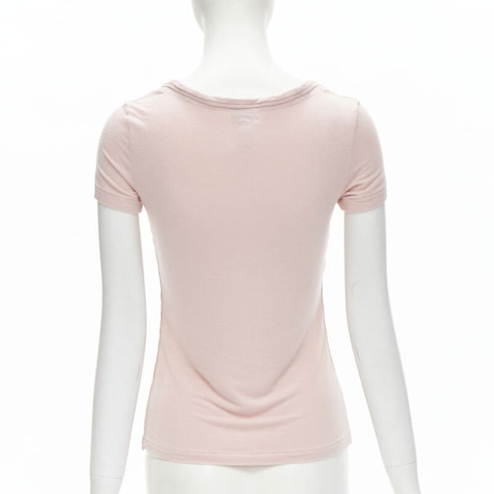 D&G DOLCE GABBANA Y2K pink logo I Love DG velvet trim V-neck tshirt IT40 XS