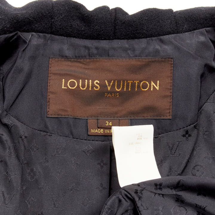 LOUIS VUITTON 2007 Runway black wool pleated Victorian coat dress FR34 XS