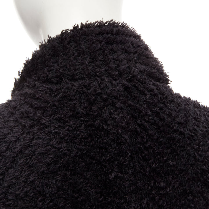 ISABEL MARANT black wool blend fluffy stand collar minimal jacket FR36 S