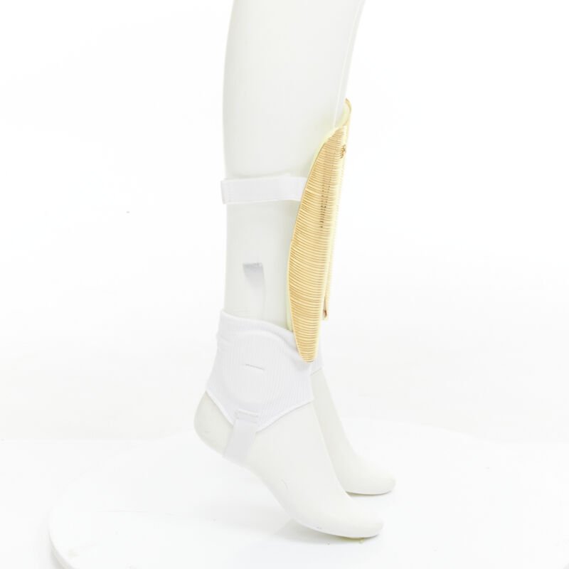 rare GUCCI Alessandro Michele 2019 Runway GG logo gold padded shin guards socks