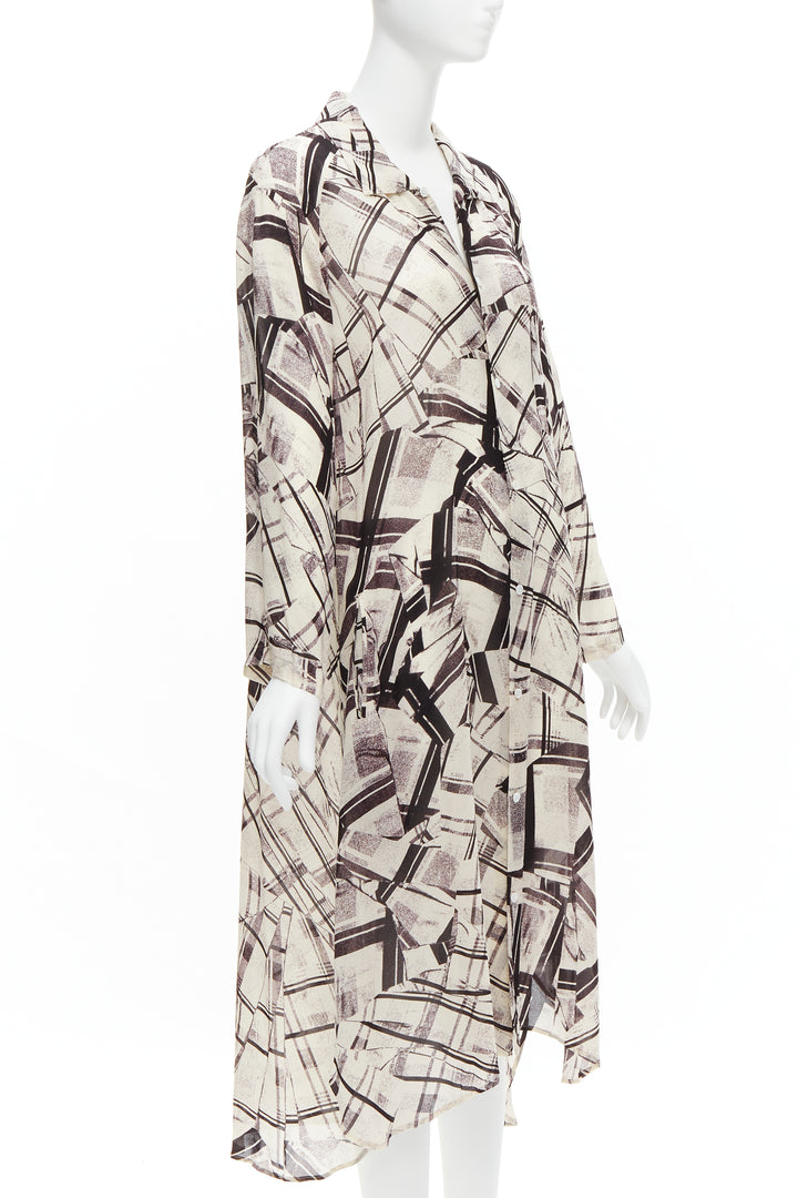 YOHJI YAMAMOTO Y'S abstract checked patchwork printed draped shirt dress JP1 S